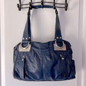 B. Makowsky Leather Purse Handbag Shoulder Hobo Bag | NWOT | Blue & Leopard!